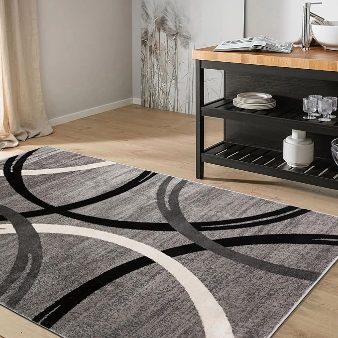 Rugshop Modern Wavy Circles Design Area Rug 3'3" x 5' Gray