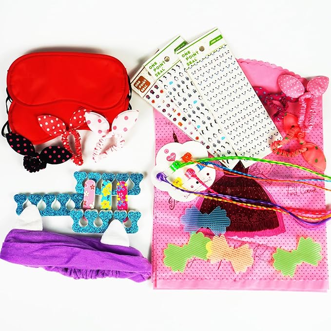120 PCS Spa Party Favors for Girls Multiple Spa Party Supplies with Nail File Toe Separators Pink Tote Bags Colorful Hair Braids Clips Eye Mask Nail Stickers Butterfly Tattoo Stickers