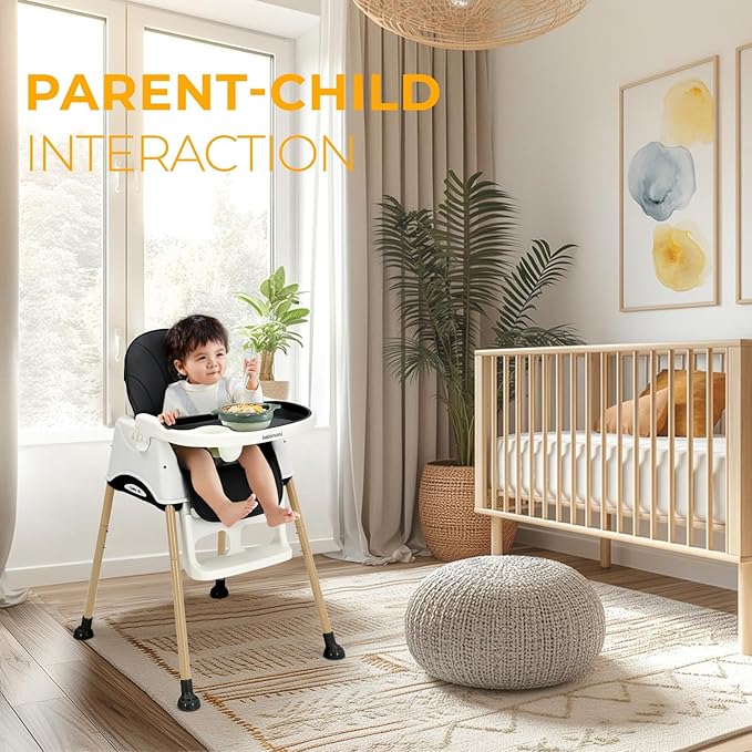 3 in 1 High Chairs, Convertible High Chair for Babies and Toddlers, High Chair with Foot Rest and Double Tray, Compact and Versatile, for Growing Kids, Black