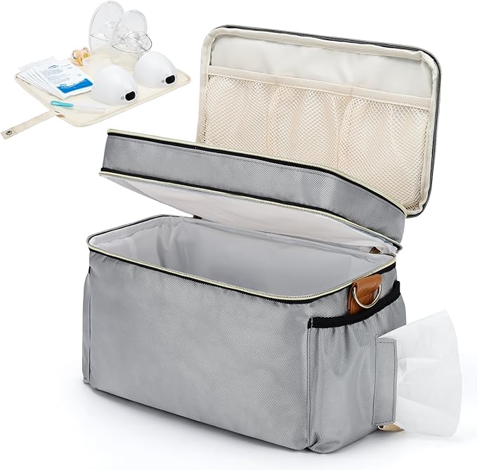 Breastmilk Cooler Bag with 6 Ice Pack, Wearable Breast Pump Bag Compatible with Willow, Elvie, Medela & Momcozy M5/S12 Pro Pumps & Accessories for Work, Travel and Family Use Grey