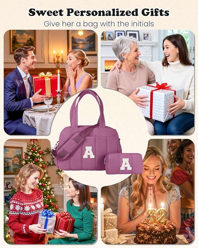 Duffle Bag with Initial, Spend The Night Bags for Women,Overnight Bag with Wet Pocket,Gifts for Women-Lightweight Travel Bags Personalized Gym Tote with Makeup Pouch