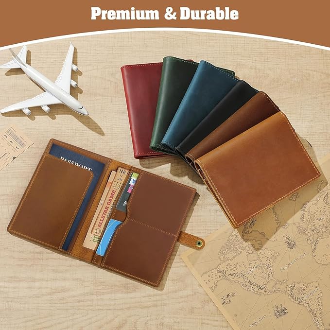 Jack&Chris Genuine Leather Passport Holder For Travel, RFID Blocking Handmade Passport Holder with Card Case Organized & Safe, Quality Travel Essentials for Women and Men for Gifting, Light Brown