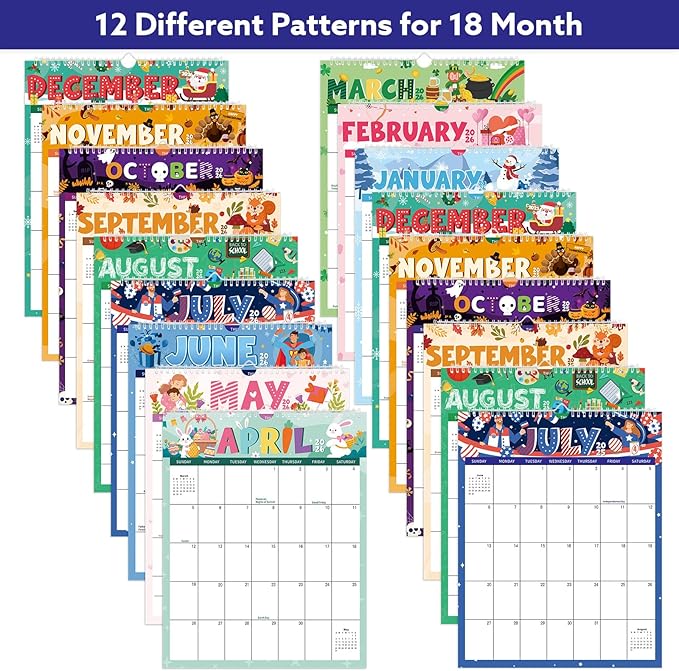 Wall Calendar 2025-2026, 18 Month Calendar from July 2025 to December 2026 Large Desk Calendar with Twin-Wire Binding for Home Office Planning Personal Organisers(14.5" x 11.8"), Festival Style