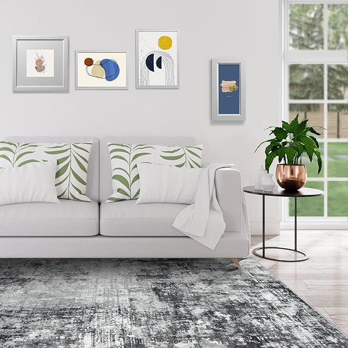 4x6 Area Rugs for Living Room Rug Washable: Modern Large Rug for Dining Room Bedroom Carpet Non Slip Low Pile 4 by 6 Indoor Abstract Nursery Home Office Black Grey