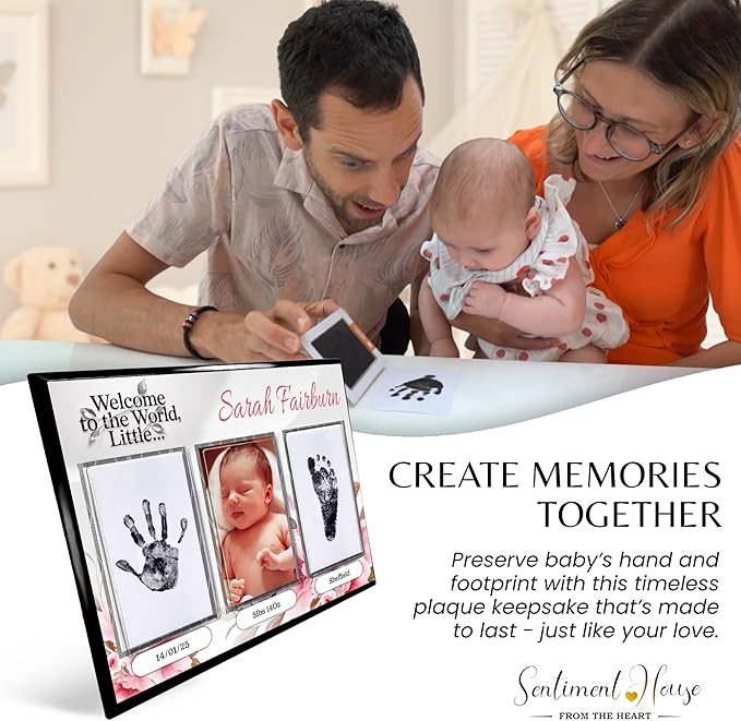 Inkless Hand and Footprint Kit, Baby Keepsake Plaque & Baby Shower Gifts - Ideal as Mom To Be Gift, Nursery Picture Frames, Clean Touch Hand and Footprint Kit (Style 1 - Design 2)