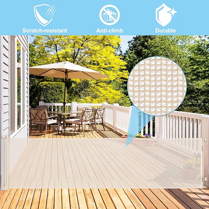 120 Inch Retractable Baby Gates Extra Wide Baby Gate Retractable Dog Gates for The House Extra Wide Dog Gate Extra Long Baby Gates for Large Opening Extra Large Pet Gate Child Gate for Doorway (Beige)
