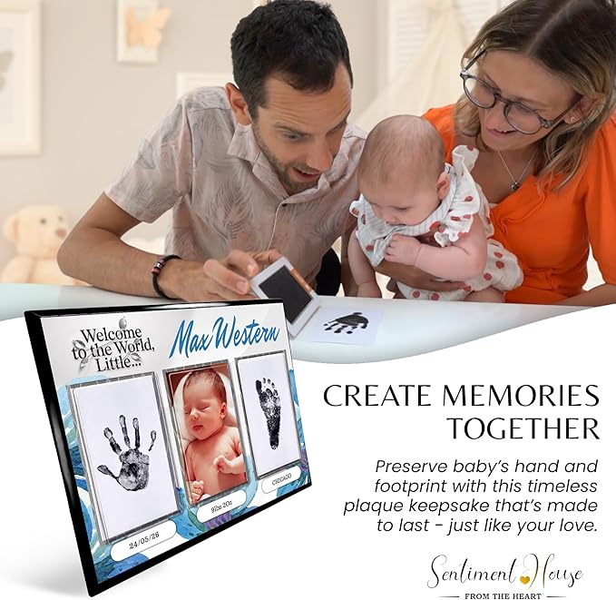 Inkless Hand and Footprint Kit, Baby Keepsake Plaque & Baby Shower Gifts - Ideal as Mom To Be Gift, Nursery Picture Frames, Clean Touch Hand and Footprint Kit (Style 1 - Design 3)