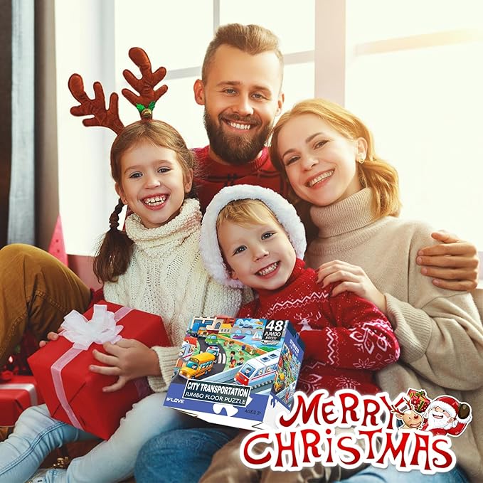 Jumbo Floor Puzzle for Kids,City Transportation Jigsaw Large Puzzles,48 Piece City Life Vehicle Puzzle for Toddler Ages 3-5,Children Learning Preschool Educational Toys,Gift for 4-8 Years Old