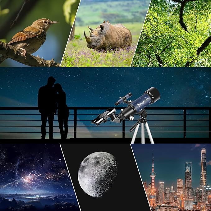 Telescopes, Telescope for Kids and Adults Beginners, 70mm Aperture 400mm Focus Length Refractor Travel Telescope with AZ Mount for Observe The Moon and Landscape (Blue)