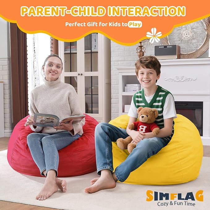 2FT Bean Bag Chair, Comfy Bean Bag Chairs with Memory Foam Filled, Fluffy Beanbag Sofa with Dutch Velvet Cover, Teardrop BeanBag Chairs for Living Room, Playroom - Lemon