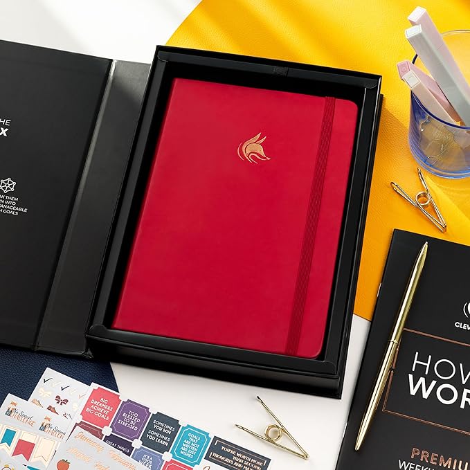 Clever Fox Planner Premium Edition – Undated Luxurious Weekly & Monthly Planner to Increase Productivity and Hit Your Goals – Organizer – Start Anytime, A5, Lasts 1 Year, Red (Weekly)