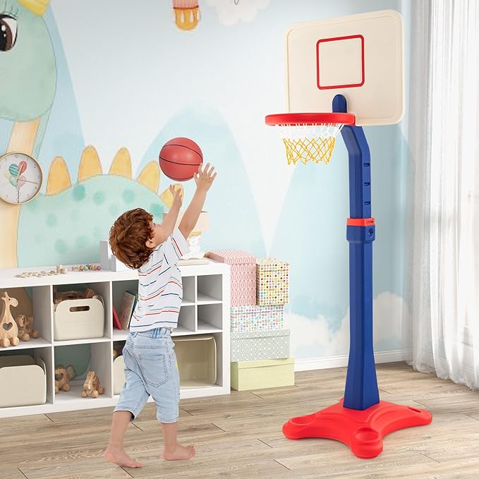 Costzon Kids Basketball Hoop, 8-Level Height Adjustable Basketball Goal Stand with Weighted Base, Indoor Toy Basketball Set Outdoor Play Sport for Boys Girls Age 3+