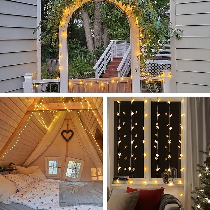 Star String Lights 120 LED 40FT, 8 Modes Plug in Star Fairy Lights with Timer & Memory, Indoor Outdoor Star Christmas Lights for Birthday Party Bedroom Wedding Home Classroom Decor Macaron Colors
