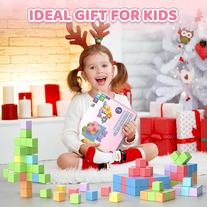 115PCS Magnetic Blocks Set, Magnet Building Blocks with Toy Figurine and Storage Bag for Kids Gifts, STEM Educational Preschool Sensory Toys for Toddlers Boys Girls Ages 3 4 5 6 7 8 +(Macaron Color)