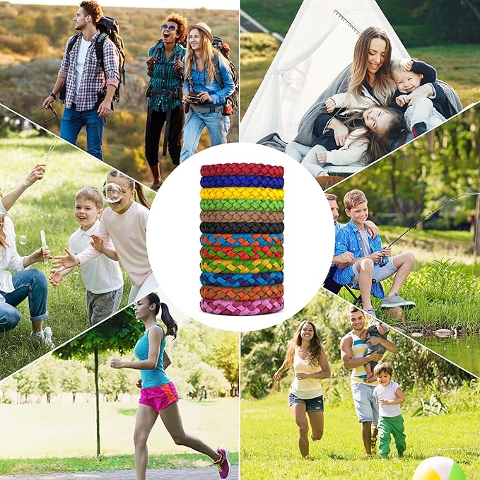 36 Pack Mosquito Repellent Bracelets, DEET-Free Natural Bands, PU Leather Insect & Bug Repellent Wrist Bands for Kids & Adults, Individually Wrapped