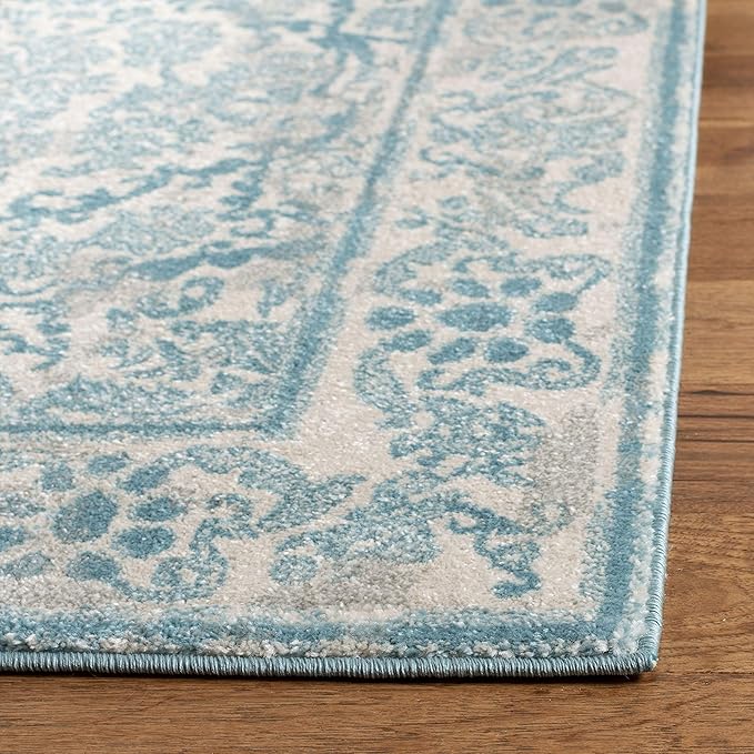 SAFAVIEH Evoke Collection 2'2" x 9' Ivory / Light Blue EVK242C Non-Shedding Living Room Entryway Foyer Hallway Bedroom Runner Rug