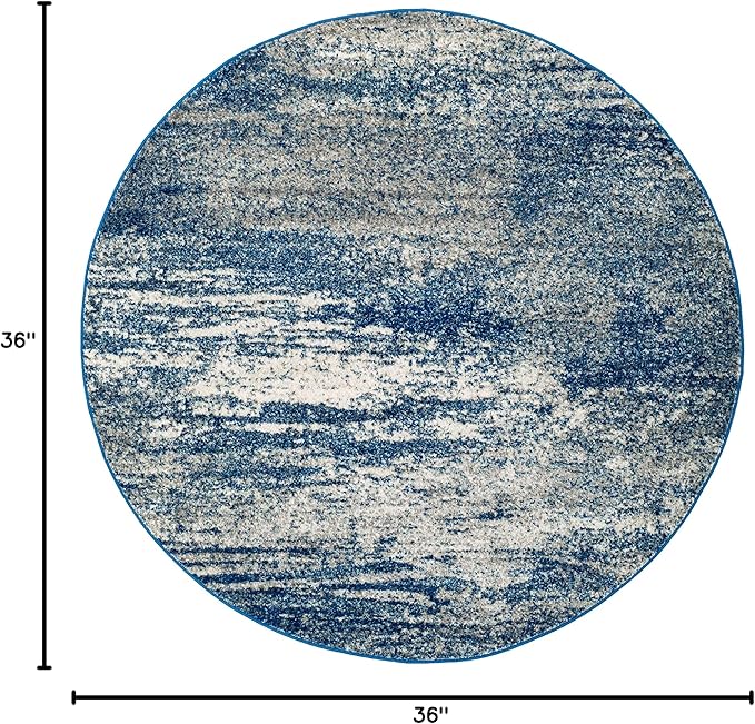 SAFAVIEH Evoke Collection Area Rug - 3' Round, Navy & Ivory, Modern Abstract Design, Non-Shedding & Easy Care, Ideal for High Traffic Areas in Living Room, Bedroom (EVK272A)