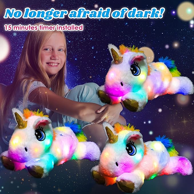 Cuteoy Light-up Plush White Unicorn LED Stuffed Animal Birthday Christmas Plushies Toy Gifts for Kids Toddler Girls, 15"