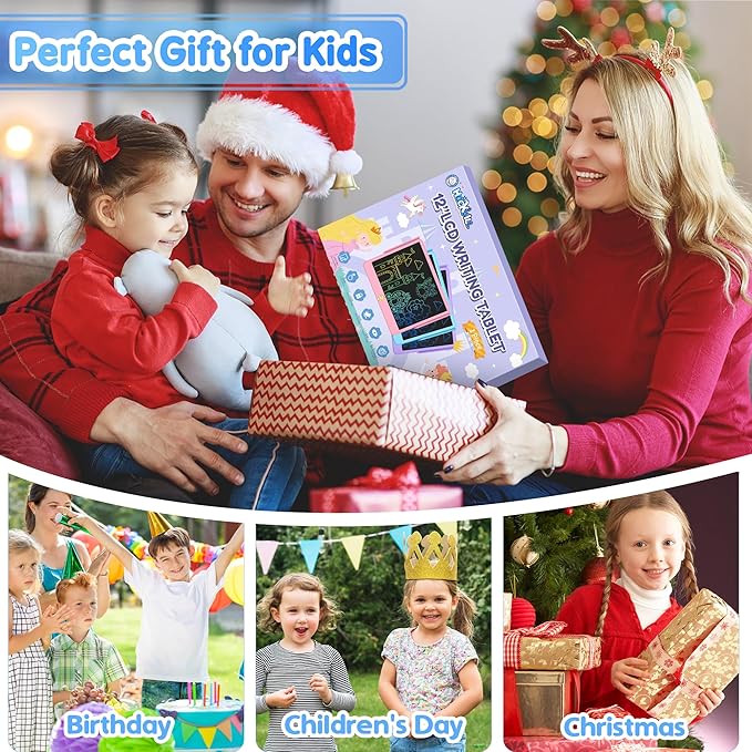 Hockvill LCD Writing Tablet for Kids 12 Inch, Toys for Boys Girls Drawing Pad for 3 4 5 6 7 Year Old Kids Toys, Toddler Erasable Doodle Board Travel Essentials, Children’s Day Gift for Kids - Blue