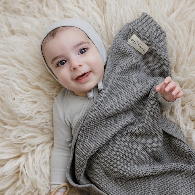 Heritage Knit Organic Cotton Baby Swaddle Blanket - 100% Luxury Organic Cotton Knit Receiving Blanket - Soft Warm Unisex Crib Blankets for Newborns Infants Boys & Girls (0-2Yrs - Milk Chocolate)