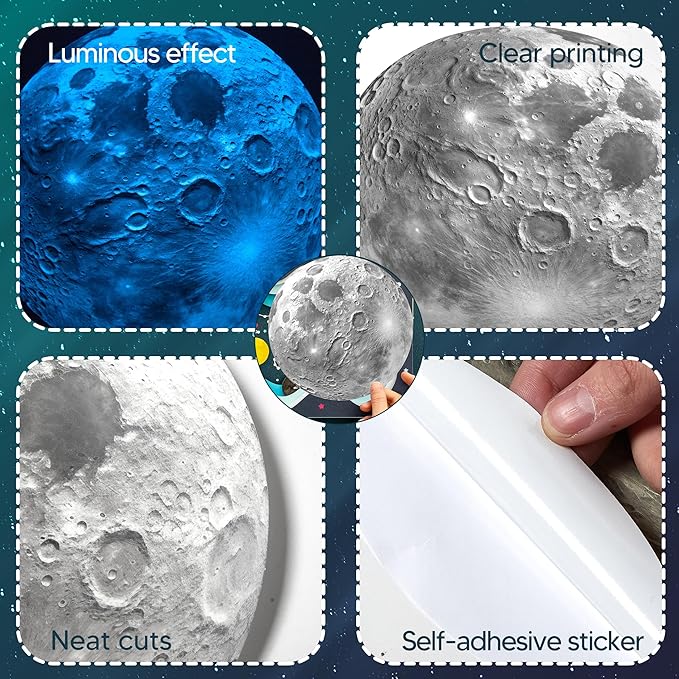 Glow in The Dark Sun for Ceiling, Luminous Planet Wall Sticker, Kids Bedroom Wall Decal, Sticky Fluorescence Sun, Gift for Boys and Girls (Blue)