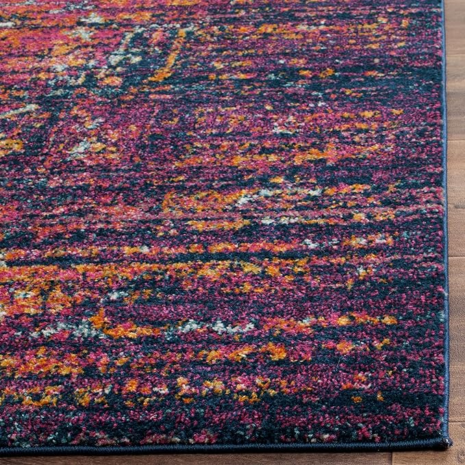 SAFAVIEH Evoke Collection 2'2" x 9' Blue / Fuchsia EVK275F Oriental Medallion Distressed Non-Shedding Living Room Entryway Foyer Hallway Bedroom Runner Rug
