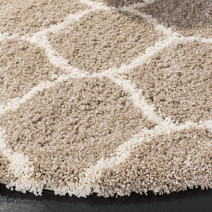 SAFAVIEH Hudson Shag Collection 11' Round Beige/Ivory SGH280S Moroccan Ogee Trellis Non-Shedding Living Room Bedroom Dining Room Entryway Plush 2-inch Thick Area Rug