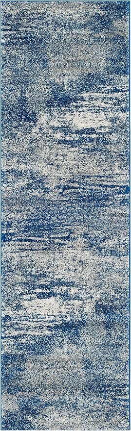 SAFAVIEH Evoke Collection 2'2" x 19' Navy/Ivory EVK272A Modern Abstract Non-Shedding Living Room Bedroom Runner Rug