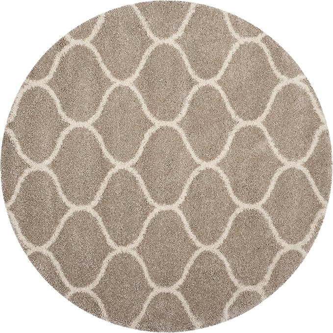 SAFAVIEH Hudson Shag Collection 11' Round Beige/Ivory SGH280S Moroccan Ogee Trellis Non-Shedding Living Room Bedroom Dining Room Entryway Plush 2-inch Thick Area Rug