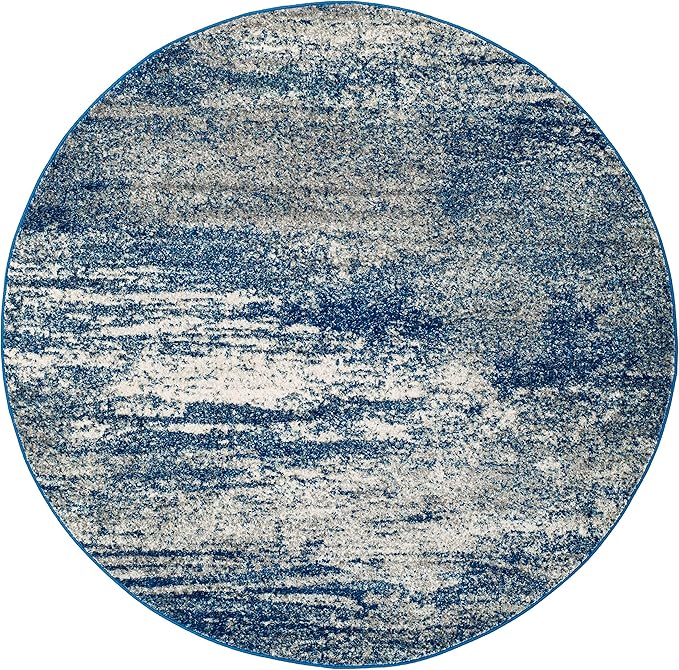 SAFAVIEH Evoke Collection Area Rug - 3' Round, Navy & Ivory, Modern Abstract Design, Non-Shedding & Easy Care, Ideal for High Traffic Areas in Living Room, Bedroom (EVK272A)