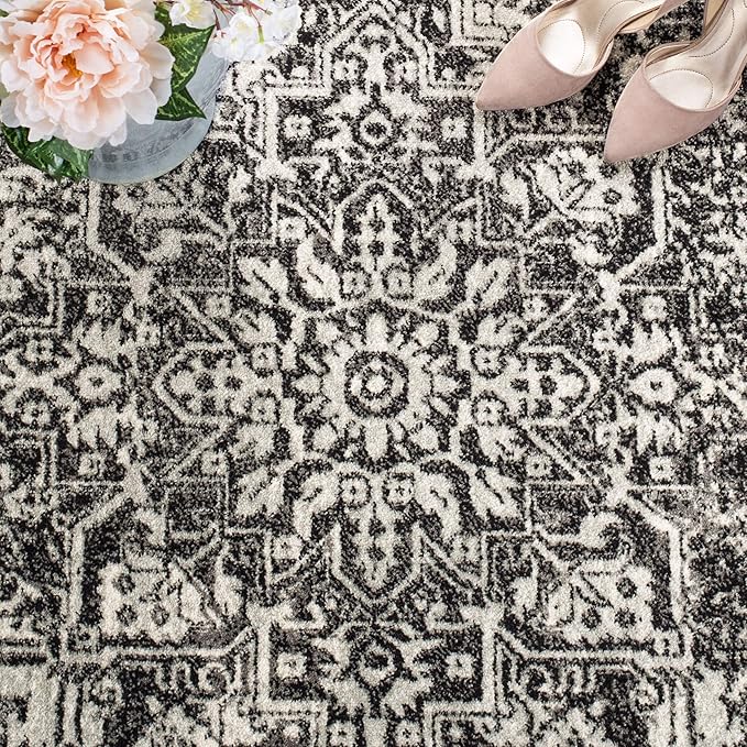 SAFAVIEH Evoke Collection 2'2" x 9' Black / Grey EVK256R Oriental Distressed Non-Shedding Living Room Entryway Foyer Hallway Bedroom Runner Rug