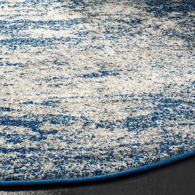SAFAVIEH Evoke Collection Area Rug - 3' Round, Navy & Ivory, Modern Abstract Design, Non-Shedding & Easy Care, Ideal for High Traffic Areas in Living Room, Bedroom (EVK272A)