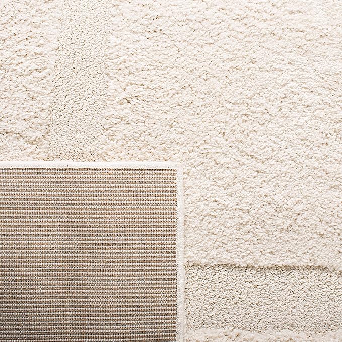 SAFAVIEH Florida Shag Collection Runner Rug - 2'3" x 9', Creme & Creme, Border Design, Non-Shedding & Easy Care, 1.2-inch Thick Ideal for High Traffic Areas in Living Room, Bedroom (SG454-1111)