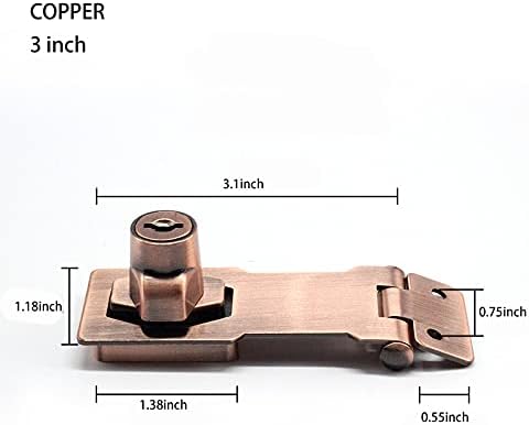 2 Packs Keyed Hasp Locks Twist Knob Keyed Locking Hasp for Small Doors, Cabinets and More,Stainless Steel Steel, Hasp Lock Catch Latch Safety Lock Door Lock with Keys (3inch, Copper)