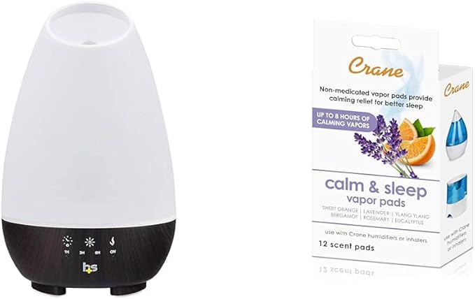 HealthSmart 500ML Essential Oil Diffuser, Humidifier and Aromatherapy Diffuser Bundle with Crane Lavender Orange Universal Vapor Pads, 12 Count