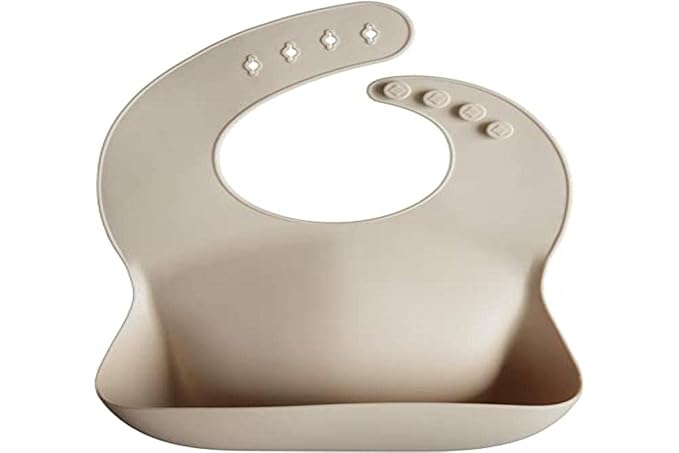 mushie Silicone Baby Bib | Adjustable Fit Waterproof Bibs (Shifting Sand)
