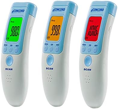 Concord Non-Contact Infrared Forehead Thermometer with Tri-Color LCD Display, 3 Modes Body, Surface and Room Temperatures. for Kids, Infants, Toddlers, Adults and Nurses