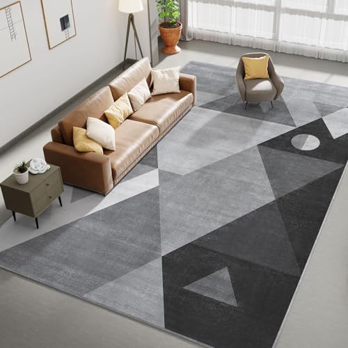 HOMFINE Washable Modern Area Rug - Geometric Style 8x10 Rugs for Living Room, Bedroom, Machine Washable Rug Soft Non Slip Non Shedding Area Rug - Grey, 8'x10'
