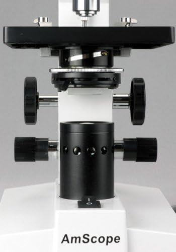 AmScope B100-3M Digital Compound Binocular Microscope, 40X-1000X Magnification, Brightfield, Tungsten Illumination, Abbe Condenser, Plain Stage, Includes 3MP Camera with Reduction Lens and Software