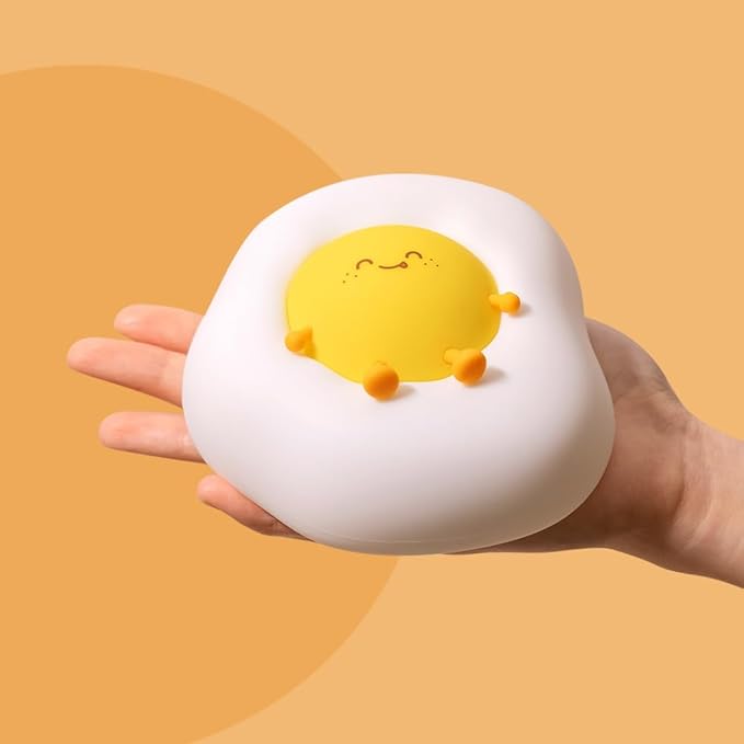 Fried Egg Night Light for Toddler, Kids, Baby, Nursery Warm Ambient Lamp for Snoothing, Sleeping Companion, Auto Off 30Min Timer, Rechargeable Battry Cordless, Soft Silicone Skin