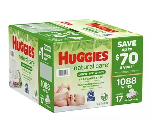 HUGGIES Natural Care Sensitive Baby Wipe Refill, Fragrance Free (1,088 Count)
