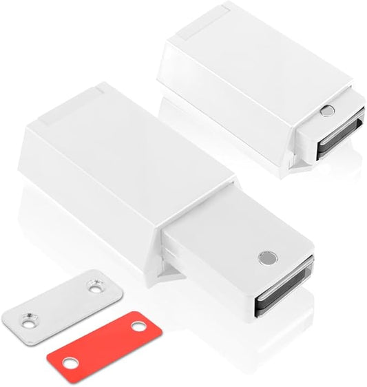 Heavy Duty Push to Open Door Latch, 2 Pack White Magnetic Push Latches, Hidden Push Touch Latch Hardware for Push to Open Cabinet, Magnetic Door Catch for Cabinet Drawer Wardrobe Kitchen Door