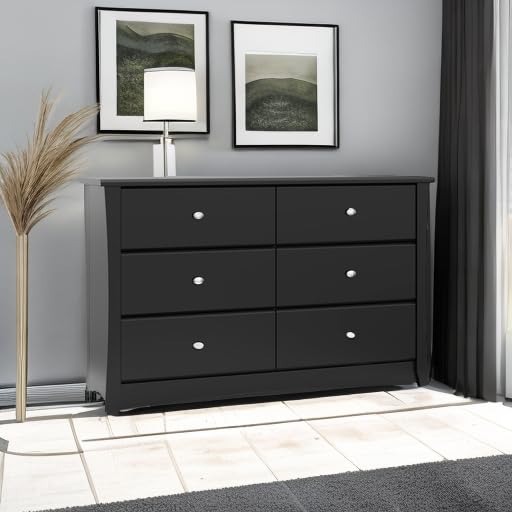Storkcraft Crescent 6 Drawer Bedroom Dresser (Black) – GREENGUARD Gold Certified, Nursery Dresser for Kids Bedroom