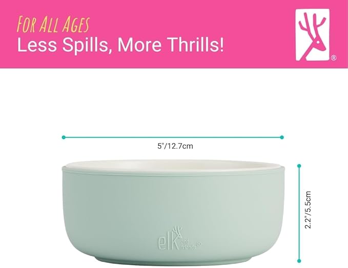 Elk and Friends Kids Porcelain Bowls with Silicone Suction Sleeve + Silicone Lid | Kids/Toddler/Baby Feeding | Microwave & Dishwasher Safe | Non slip | Cereal/Soup/Snack Dishes & Dinnerware