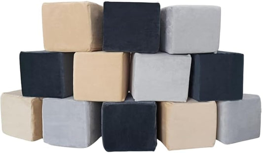 Wonder Space Plush Foam Blocks - Nursery Building & Stacking Toys for Toddlers Boys & Girls, Soft Smooth Velvet Cover, Early Education Gross Motor Skills & Brain Development (12 Cubes, Castle Rock)
