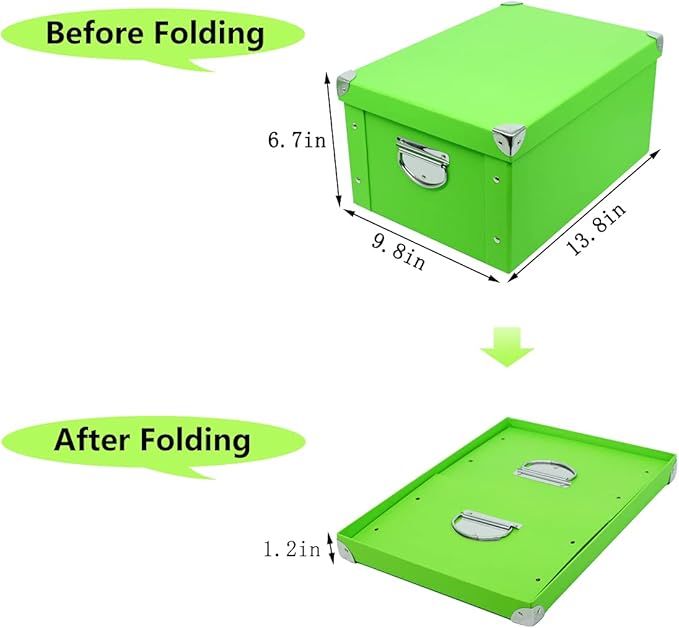 GUOZI Collapsible Storage Box, Decorative Memory Box with Lid & Metal Reinforced Corners, Cardboard File Bin with Handles, Organizer Gift Box for Keepsake Toy Photos Office Nursery Wardrobe Bookshelf