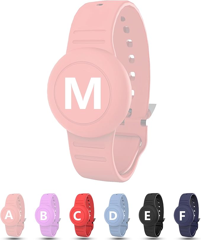 Waterproof Bracelet for AirTag Kids, Personalized Initial Letter Hidden Holder Compatible with Air Tag, Silicone Case for Airtag Adjustable Anti-Lost GPS Tracker for Toddler Child Elder, M