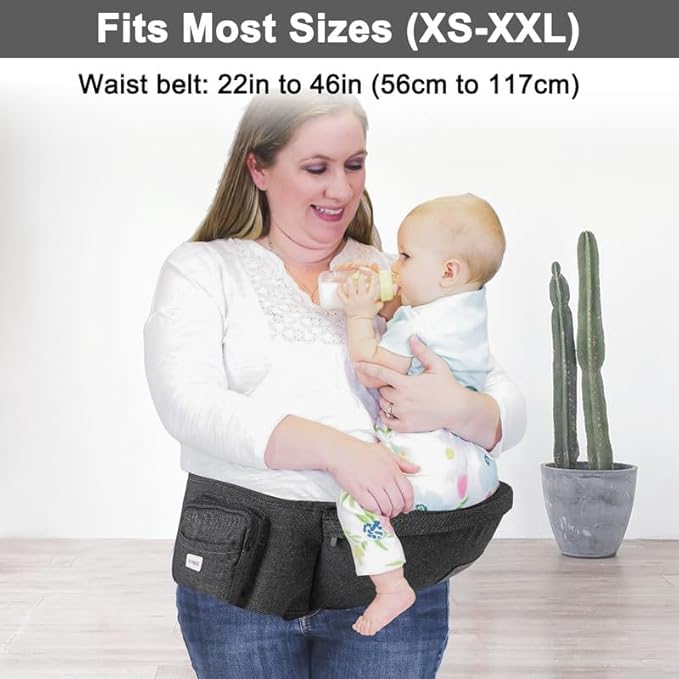 Baby Hip Carrier, Hip Seat Baby Carrierwith Adjustable Waistband, Ergonomic No-Slipped Seat, Breathable Materials for Newborns to Toddlers（Black