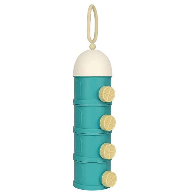 Accmor Formula Dispenser On The Go, 4 Layers Stackable Formula Container to Go, Non-Spill Portable Milk Powder Baby & Kids Snack Container, Green
