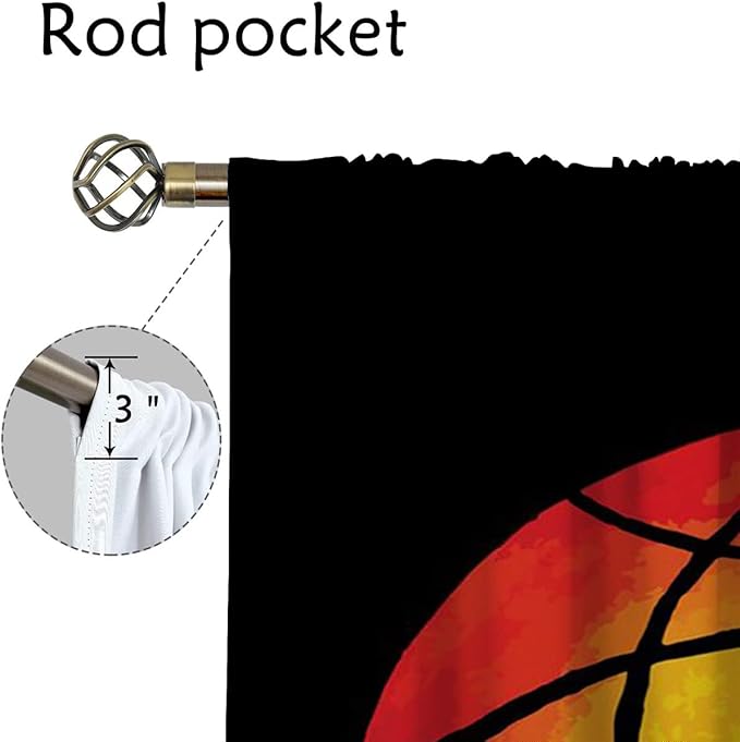 Red Basketball Blackout Curtains for Boy Girl Room Darkening Decor,Sport Theme and Motto Dark Background Bedroom Living Room Home Rod Pocket Thermal Insulated Window Curtain/Drapes Panel,55x63 Inch…
